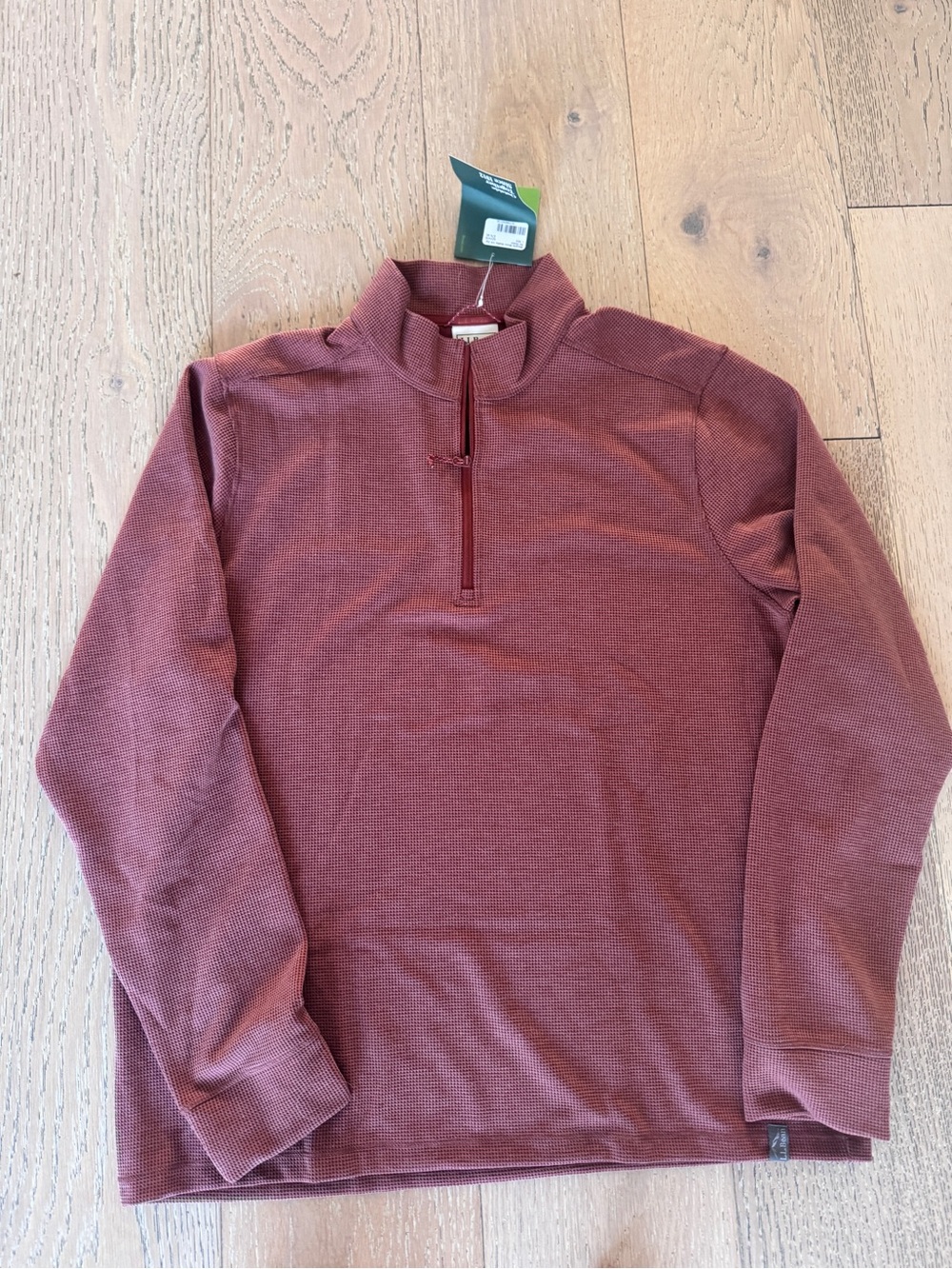 L.L. Bean Waffle-Texture Quarter-Zip Pullover in Dusty Rose